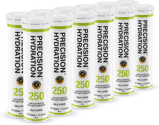 Precision Hydration Electrolyte Drink Tablets - Low Calorie, Gluten Free, Vegan/Vegetarian Friendly - 12 Tubes, 250mg/L - Green Tube