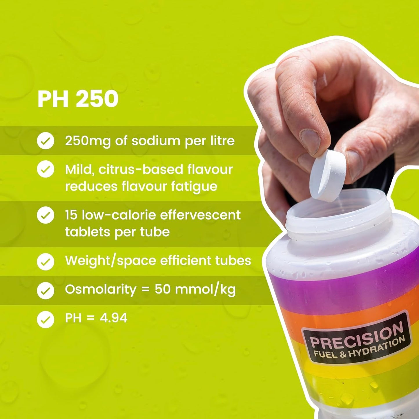 Precision Hydration Electrolyte Drink Tablets - Low Calorie, Gluten Free, Vegan/Vegetarian Friendly - 12 Tubes, 250mg/L - Green Tube
