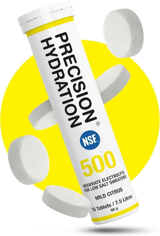 Precision Hydration Electrolyte Tablets - Multi Strength Effervescent Hydration Tablets - Low Calorie, Gluten Free, Vegan/Vegetarian Friendly (1 Tube, 500mg/L - Yellow Tube)