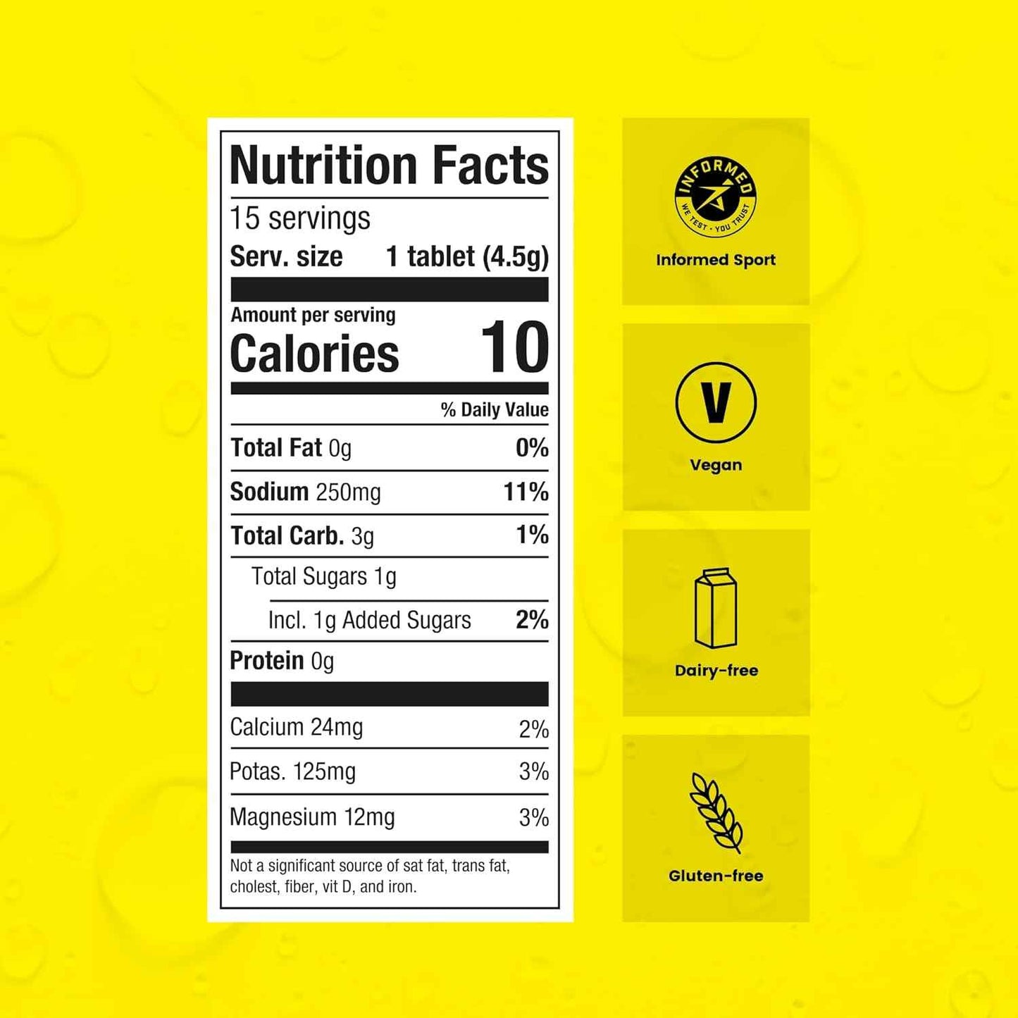 Precision Hydration Electrolyte Tablets - Multi Strength Effervescent Hydration Tablets - Low Calorie, Gluten Free, Vegan/Vegetarian Friendly (1 Tube, 500mg/L - Yellow Tube)