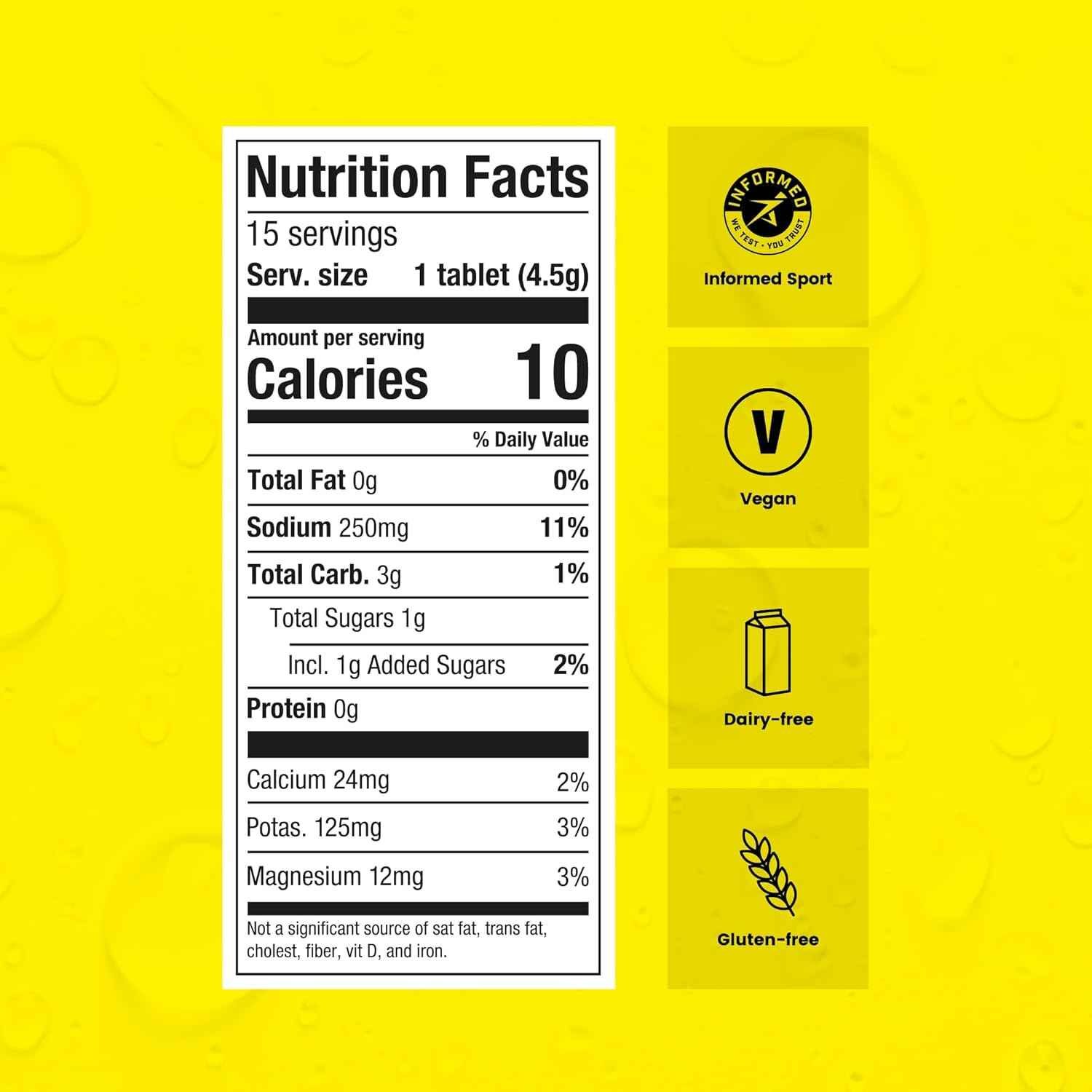 Precision Hydration Electrolyte Tablets - Multi Strength Effervescent Hydration Tablets - Low Calorie, Gluten Free, Vegan/Vegetarian Friendly (1 Tube, 500mg/L - Yellow Tube)