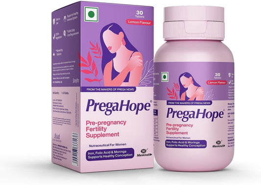 Pre.ga Hope Pre-Pregnancy Fertility Supplement with Iron, Folic Acid, and Moringa - Lemon Flavor, 30 Tablets