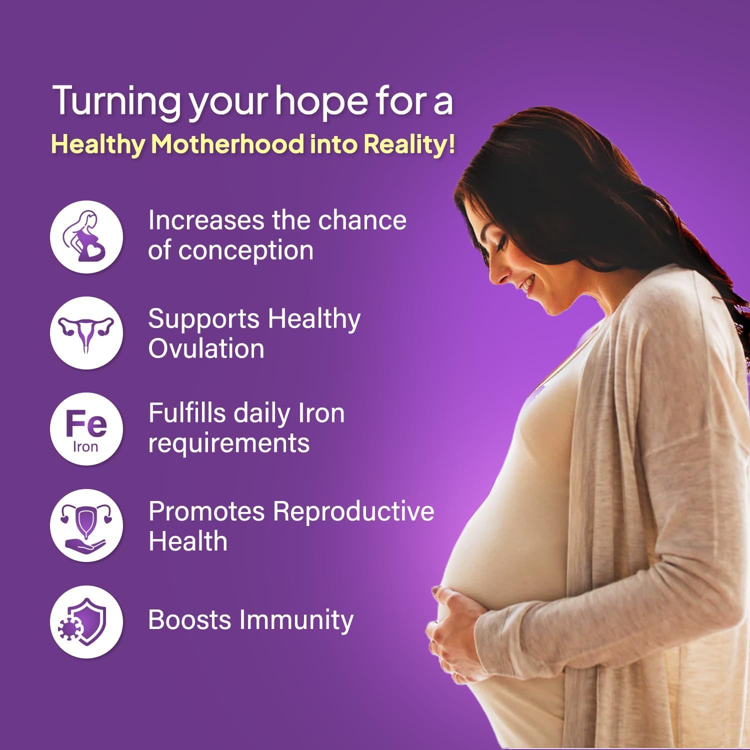 Pre.ga Hope Pre-Pregnancy Fertility Supplement with Iron, Folic Acid, and Moringa - Lemon Flavor, 30 Tablets