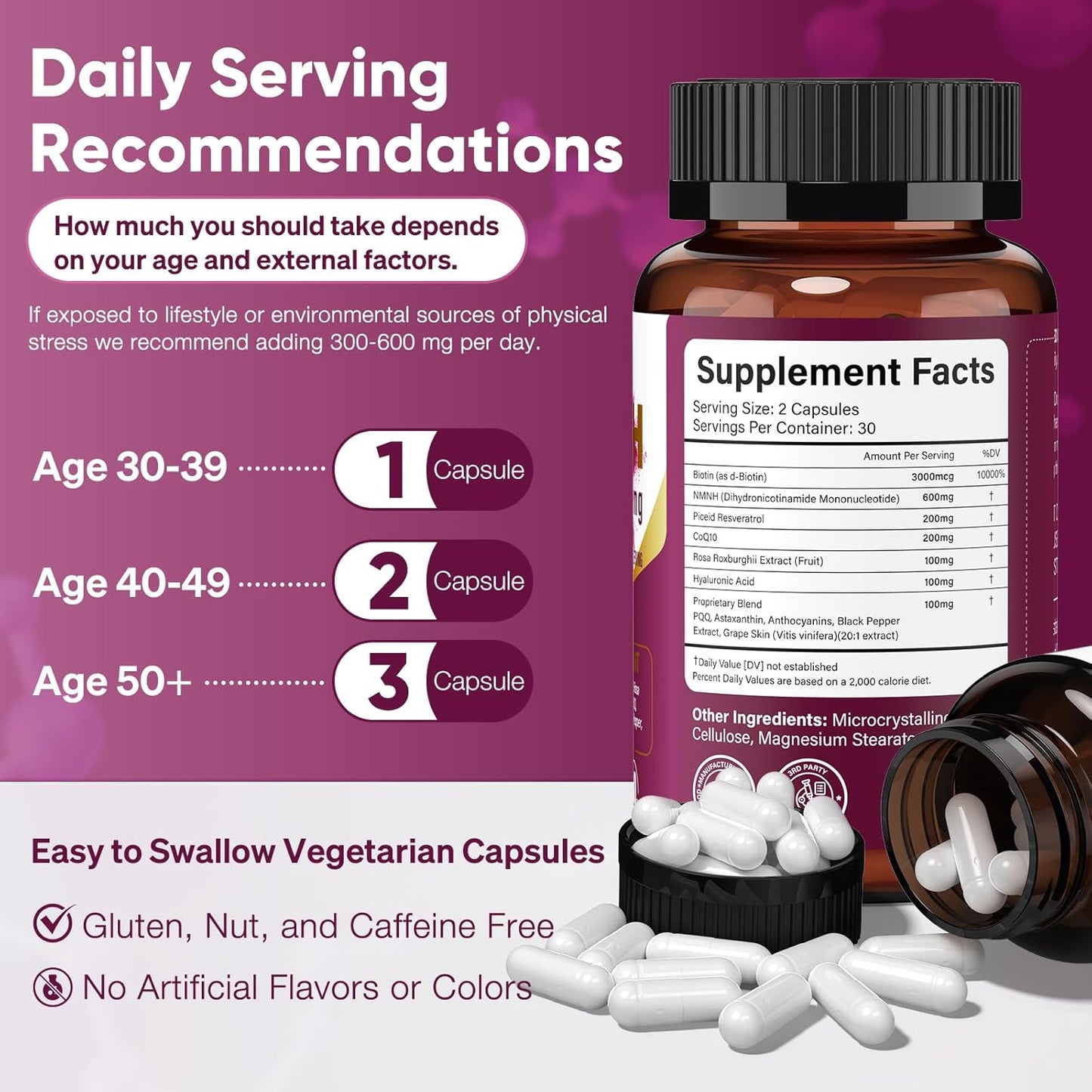 Premium 11-in-1 NMNH NAD+ Supplement with Resveratrol & CoQ10 - 600mg per Serving, Anti-Aging Support - 60 Count