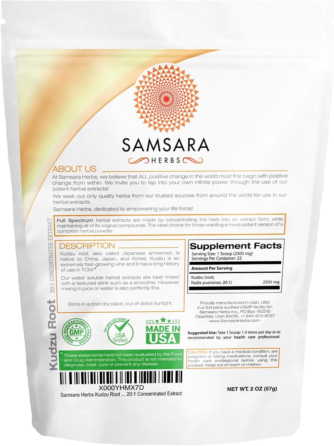 Premium 20:1 Concentrated Kudzu Root Extract Powder by Samsara Herbs - 2oz (57g)