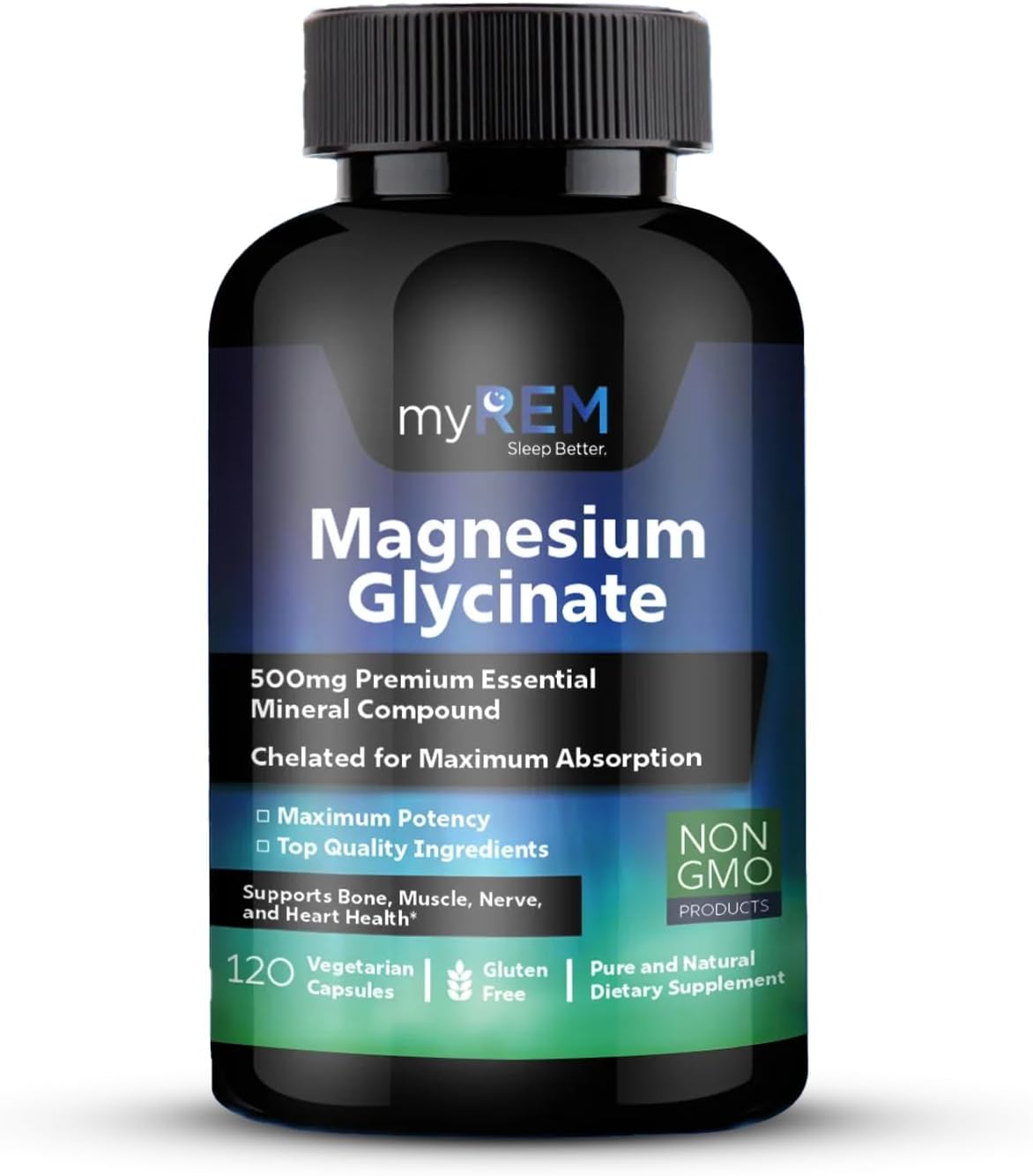 Premium 500mg Magnesium Glycinate Supplement for Bone, Muscle, Nerve, Heart Health - Chelated for Maximum Absorption - 60 Servings