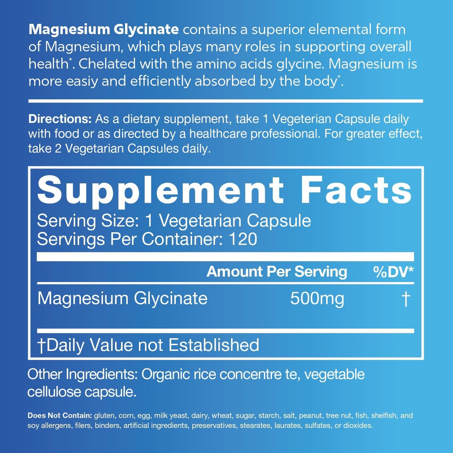 Premium 500mg Magnesium Glycinate Supplement for Bone, Muscle, Nerve, Heart Health - Chelated for Maximum Absorption - 60 Servings