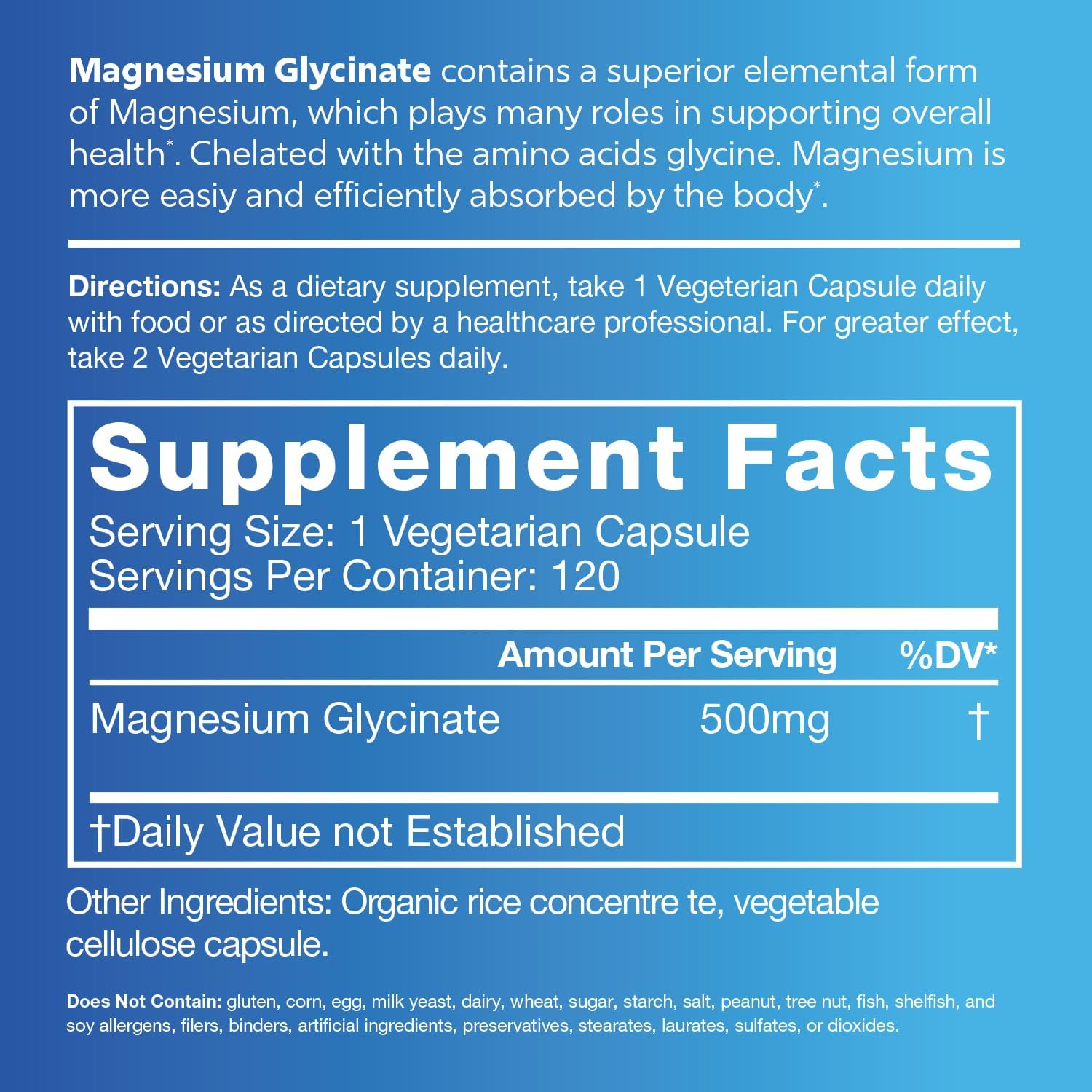 Premium 500mg Magnesium Glycinate Supplement for Bone, Muscle, Nerve, Heart Health - Chelated for Maximum Absorption - 60 Servings