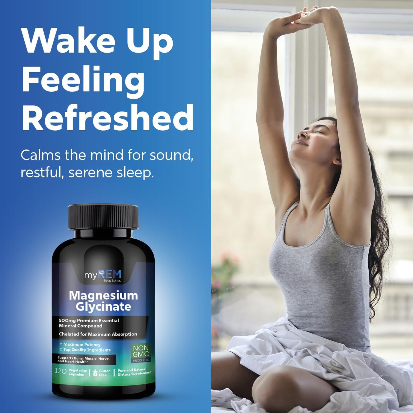 Premium 500mg Magnesium Glycinate Supplement for Bone, Muscle, Nerve, Heart Health - Chelated for Maximum Absorption - 60 Servings