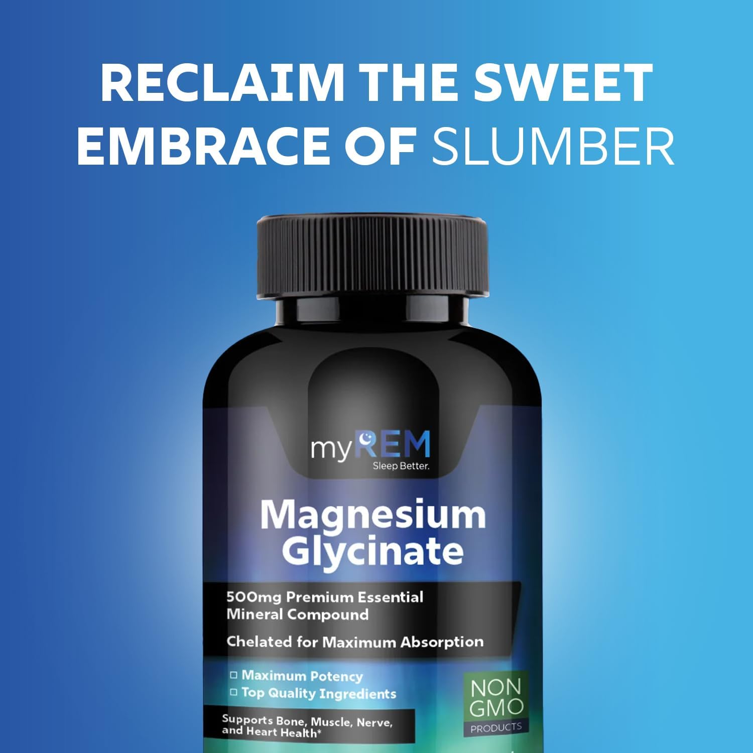 Premium 500mg Magnesium Glycinate Supplement for Bone, Muscle, Nerve, Heart Health - Chelated for Maximum Absorption - 60 Servings