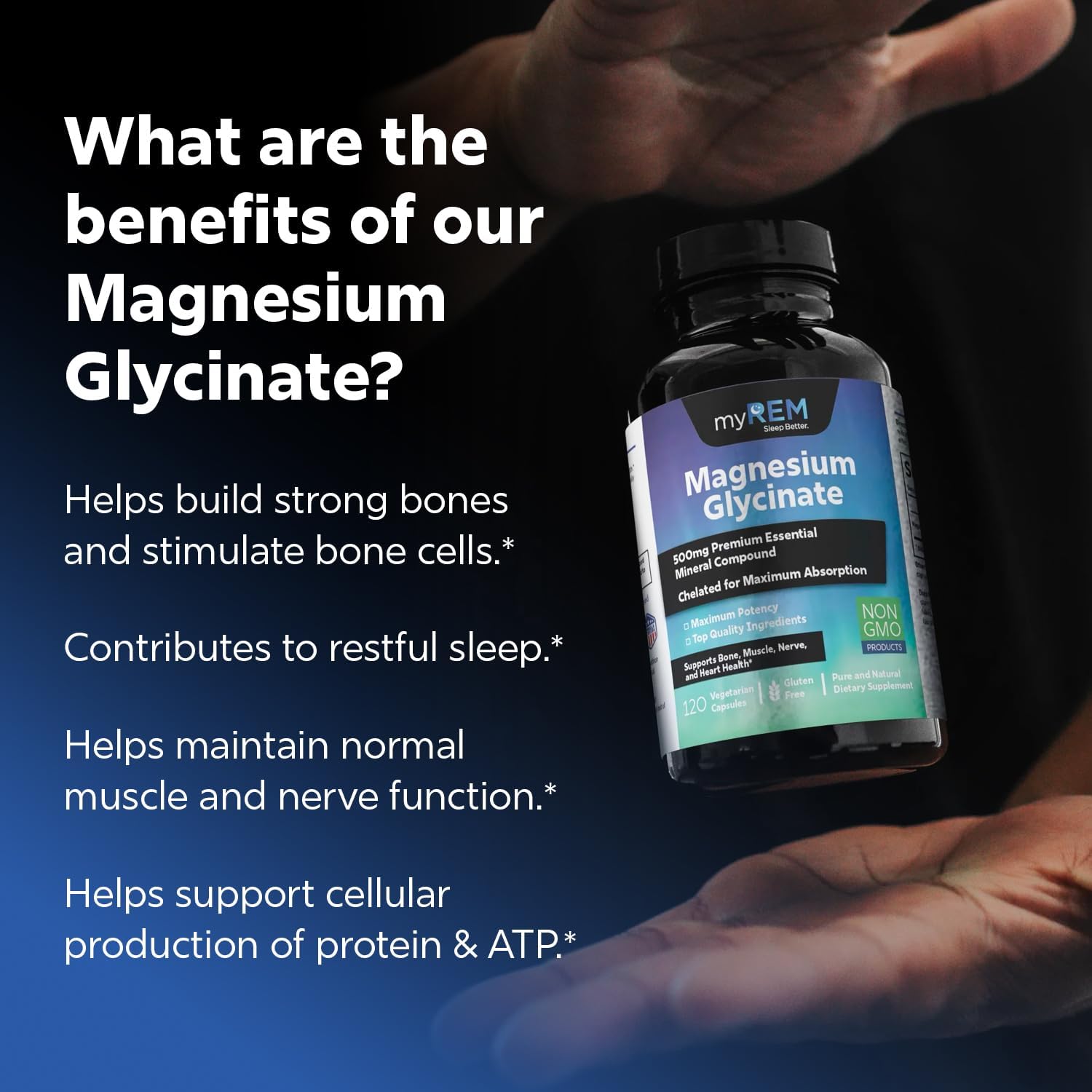 Premium 500mg Magnesium Glycinate Supplement for Bone, Muscle, Nerve, Heart Health - Chelated for Maximum Absorption - 60 Servings