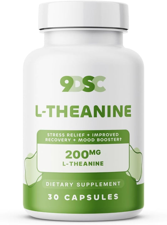 Premium 9DSC L-Theanine Supplement 200mg - 30 Capsules - Double Strength Formula for Relaxation and Sleep Aid - USA Made