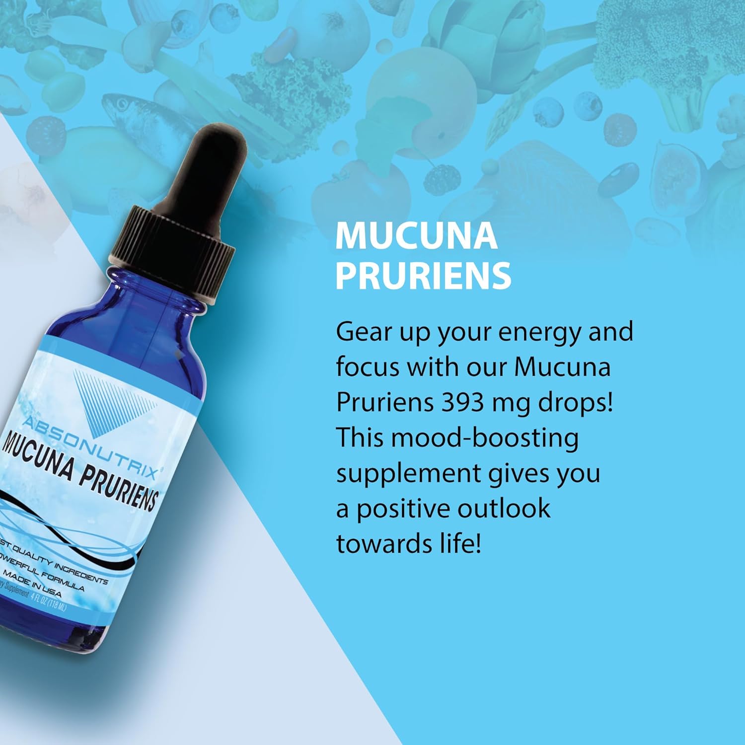 Premium Absonutrix Mucuna Pruriens Liquid Extract - 4 Oz, 393mg, 300 Servings - USA Made, Quick Absorption, Quality Ingredients - Non-GMO, GMP Certified, Third-Party Tested - Cruelty-Free