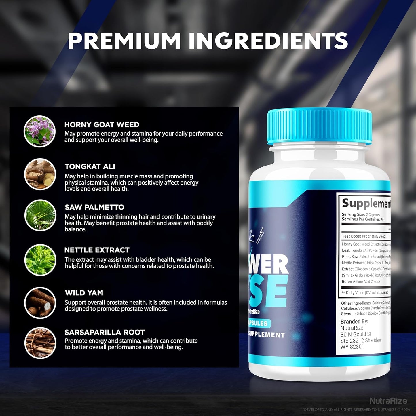 Premium All Natural Male Performance Support Supplement - NutraRize Power Rise for Men (60 Capsules)