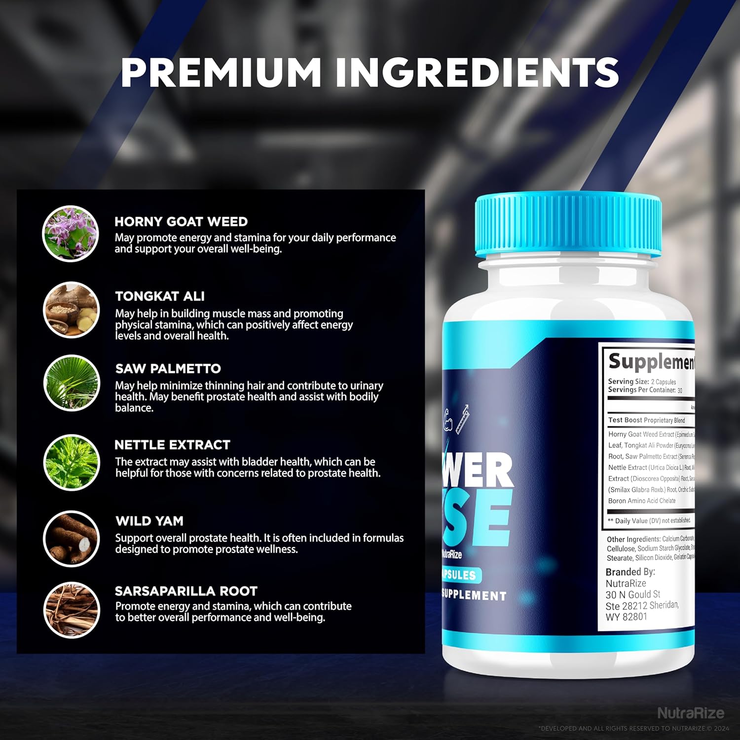 Premium All Natural Male Performance Support Supplement - NutraRize Power Rise for Men (60 Capsules)