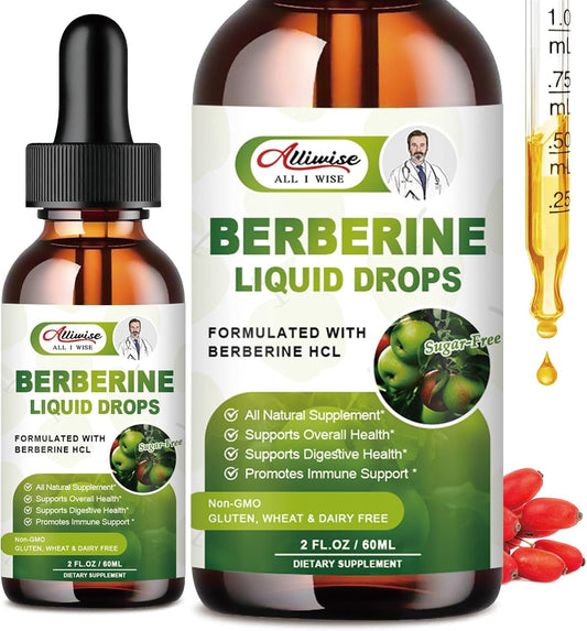 Premium Alliwise Berberine Liquid Drops with Ceylon Cinnamon & Bitter Melon - 1500mg Immune & Digestive Support