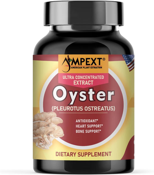 Premium AMPEXT Oyster Mushroom Extract Capsules for Brain, Heart, and Immune Support with Antioxidants - 90 Vegetarian Capsules