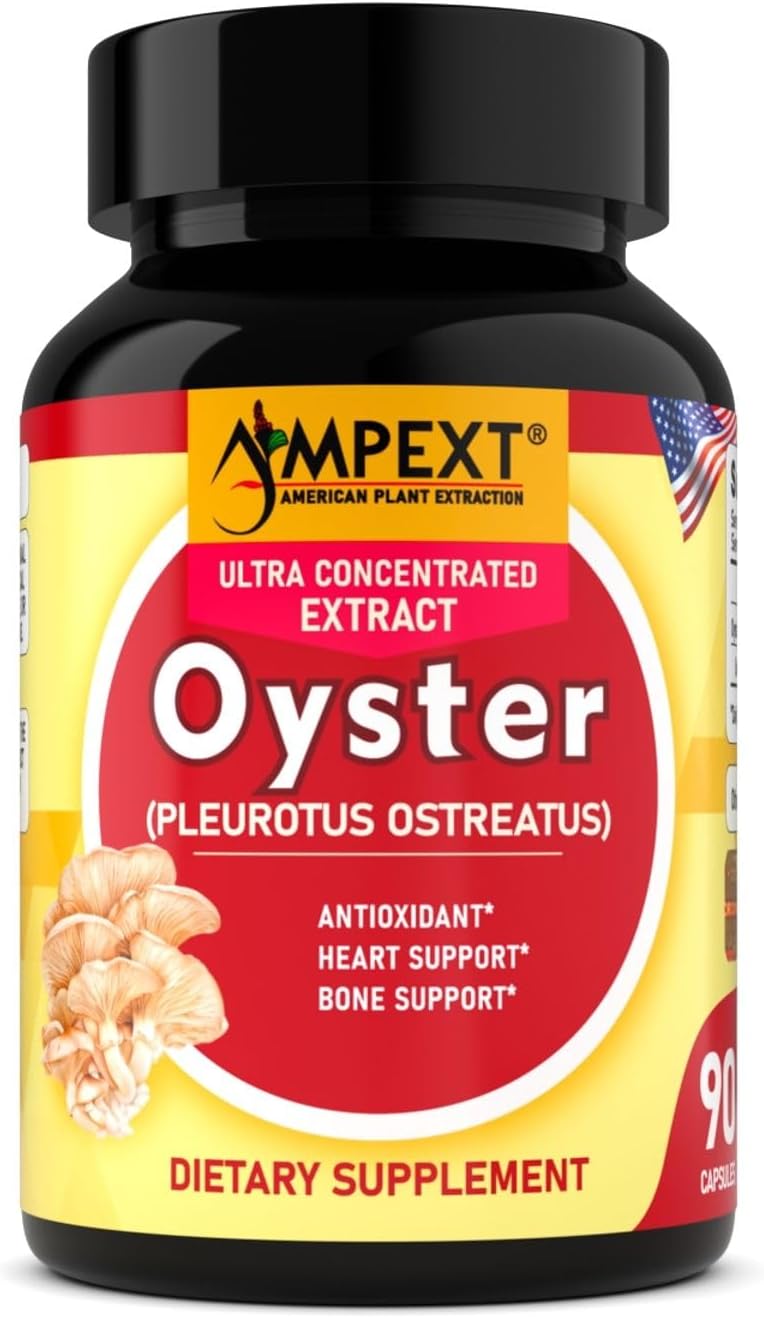 Premium AMPEXT Oyster Mushroom Extract Capsules for Brain, Heart, and Immune Support with Antioxidants - 90 Vegetarian Capsules