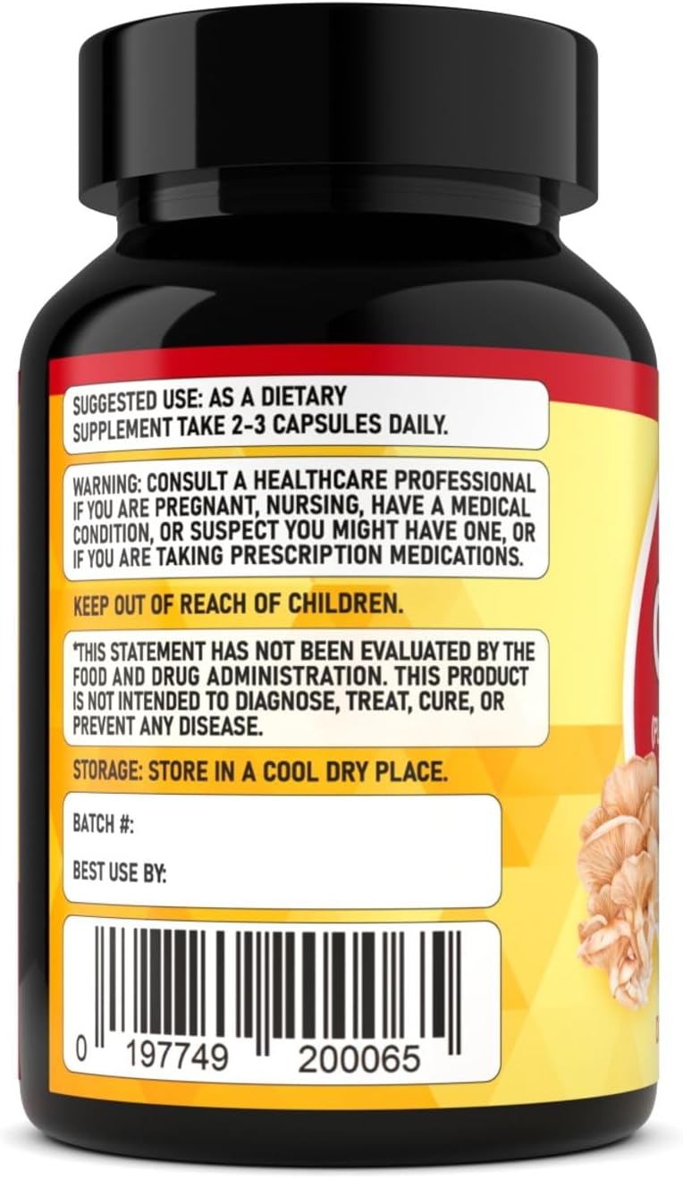 Premium AMPEXT Oyster Mushroom Extract Capsules for Brain, Heart, and Immune Support with Antioxidants - 90 Vegetarian Capsules