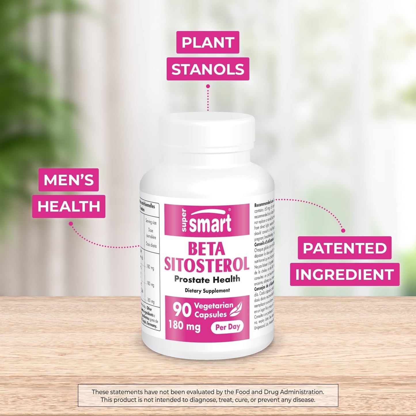 Premium Beta-Sitosterol Supplement - 180mg Daily Dose - Plant Sterols Extract for Men - Non-GMO & Gluten Free - 90 Capsules
