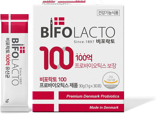 Premium Bifolacto 100 Probiotics from Denmark with Prebiotics, 44.2 Billion CFU, Zero Calorie, Non-Dairy, Travel-Friendly & No Water Required