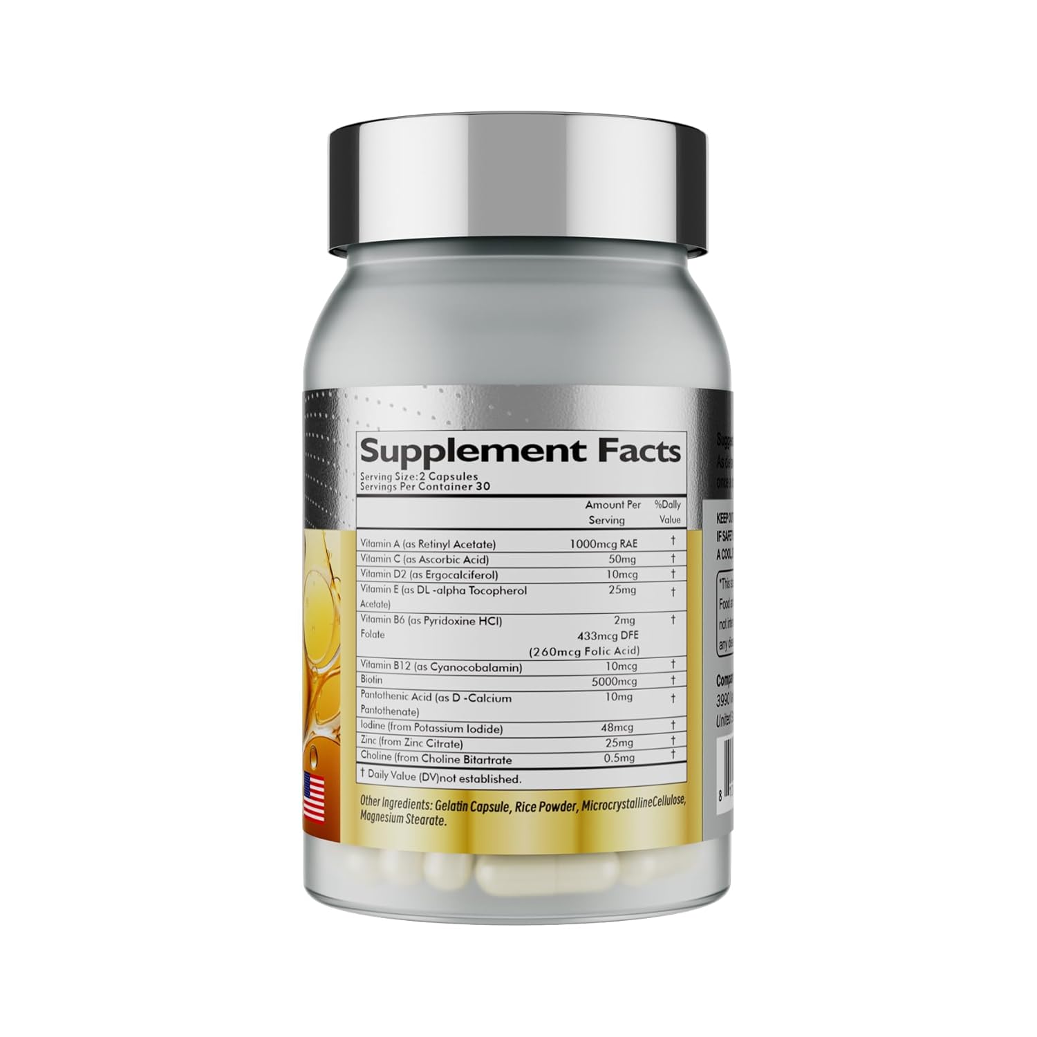 Premium Biotin Supplement for Hair Growth & Strong Nails - 5000 mcg with Vitamins C, E, B12, B6, A - USA Made - 240 Capsules