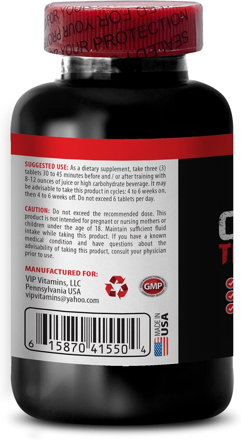 Premium Blend VIP VITAMINS Creatine Tri-phase Supplement for Men and Women - 90 Tablets - Monohydrate, Pyruvate, Alphaketoglutarate Formula