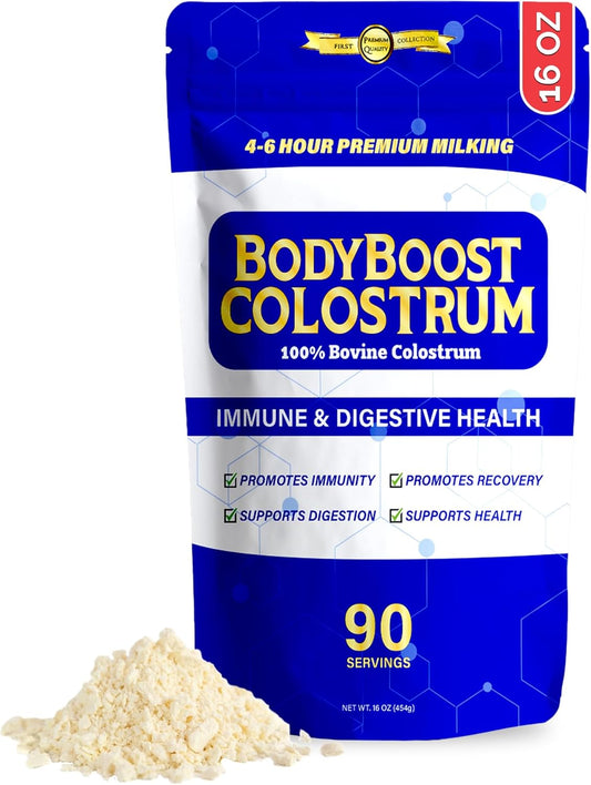 Premium BodyBoost Colostrum Powder - 100% Bovine Immune Booster Supplement with Immunoglobulin & Lactoferrin - Grass Fed, Gut Health Support - 16 oz