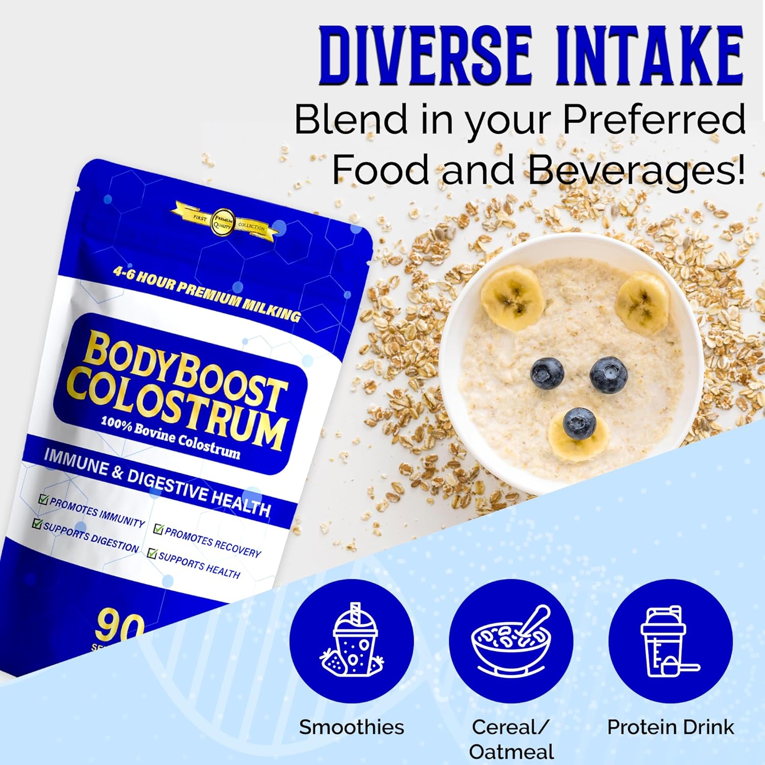 Premium BodyBoost Colostrum Powder - 100% Bovine Immune Booster Supplement with Immunoglobulin & Lactoferrin - Grass Fed, Gut Health Support - 16 oz