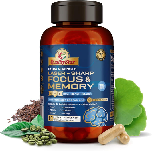 Premium Cognitive and Brain Health Supplement - 13-in-1 Memory Vitamins for Focus, Memory Support - 90 Veg Caps