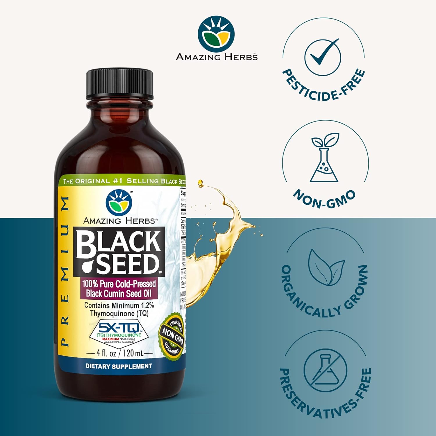 Premium Cold Pressed Black Seed Oil - Gluten Free, Non GMO, 4 Fl Oz - Supports Digestive Health, Immune System, Brain Function