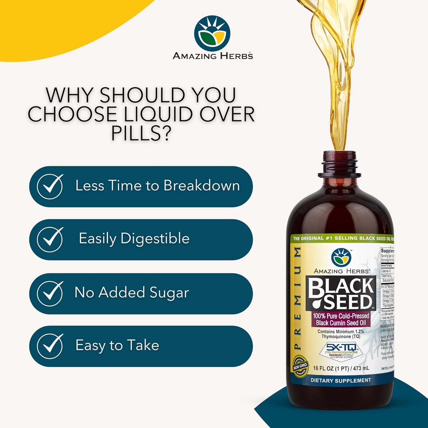 Premium Cold Pressed Black Seed Oil - Gluten Free, Non GMO - Supports Digestive Health, Immune System, Brain Function - 16 Fl Oz (Pack of 2)
