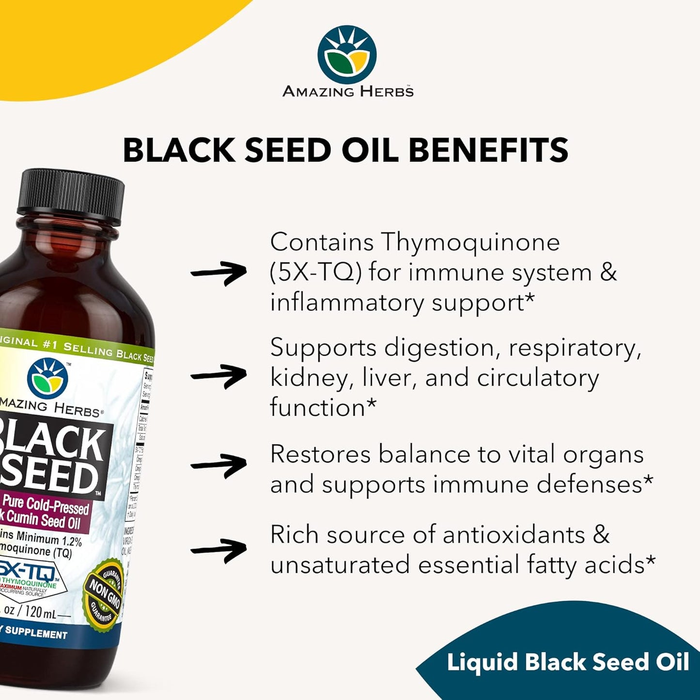 Premium Cold Pressed Black Seed Oil - Gluten Free, Non GMO, 4 Fl Oz - Supports Digestive Health, Immune System, Brain Function