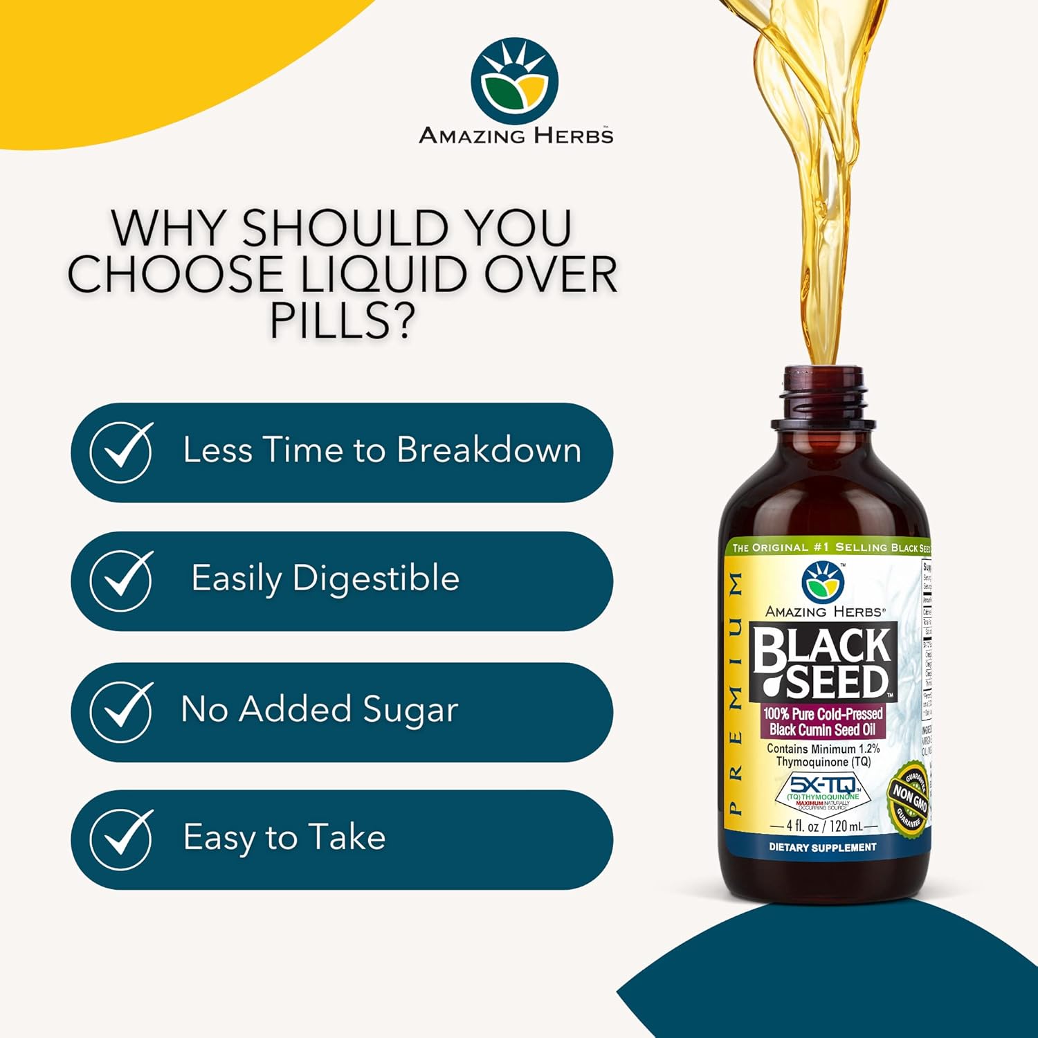 Premium Cold Pressed Black Seed Oil - Gluten Free, Non GMO, 4 Fl Oz - Supports Digestive Health, Immune System, Brain Function