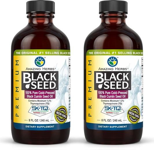 Premium Cold Pressed Black Seed Oil for Digestive Health, Immune Support, and Brain Function - Gluten Free and Non GMO - 8 Fl Oz (2 Pack)