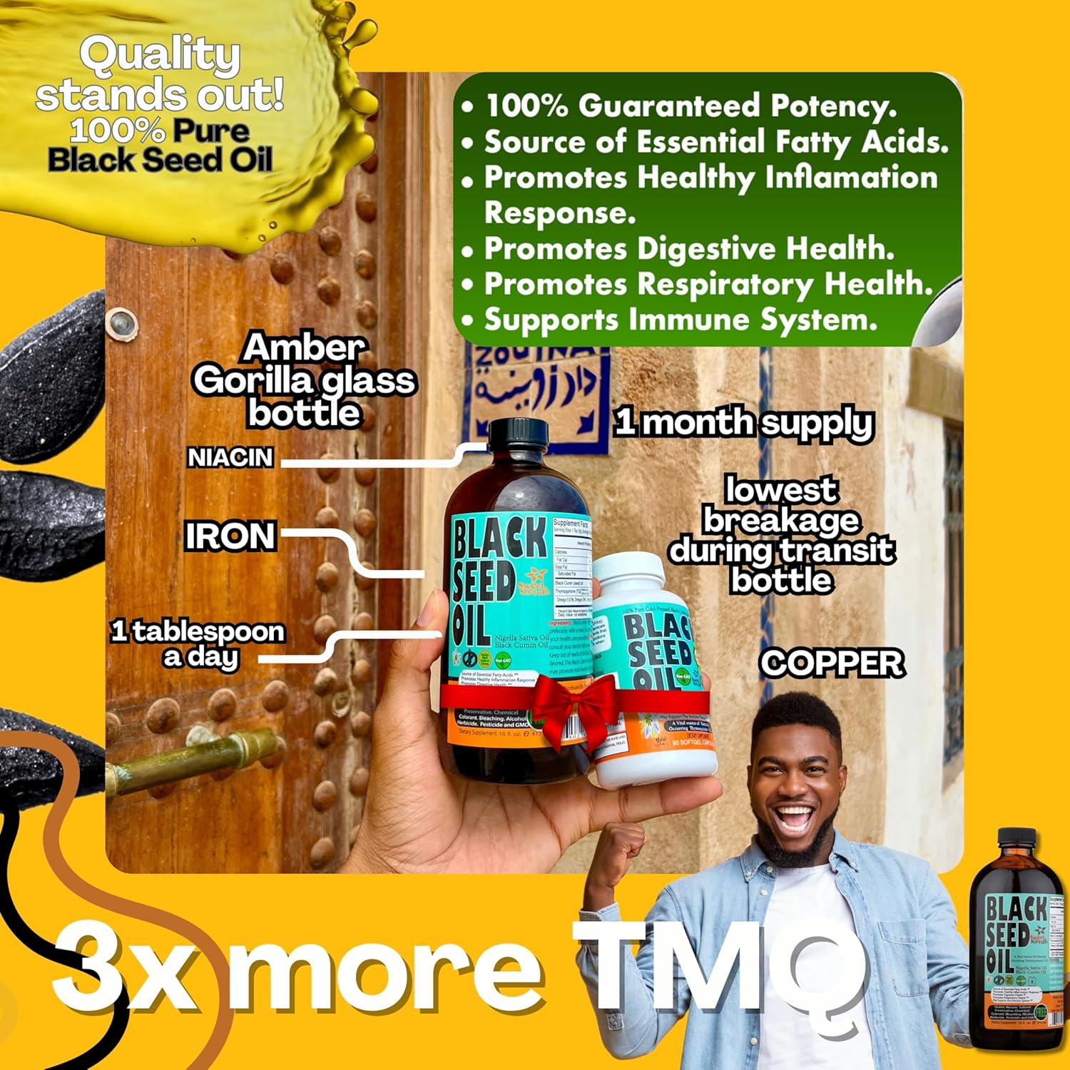 Premium Cold Pressed Black Seed Oil for Digestive Health, Immune Support, and Joint Mobility - 4 Fl Oz - Gluten Free & Non GMO