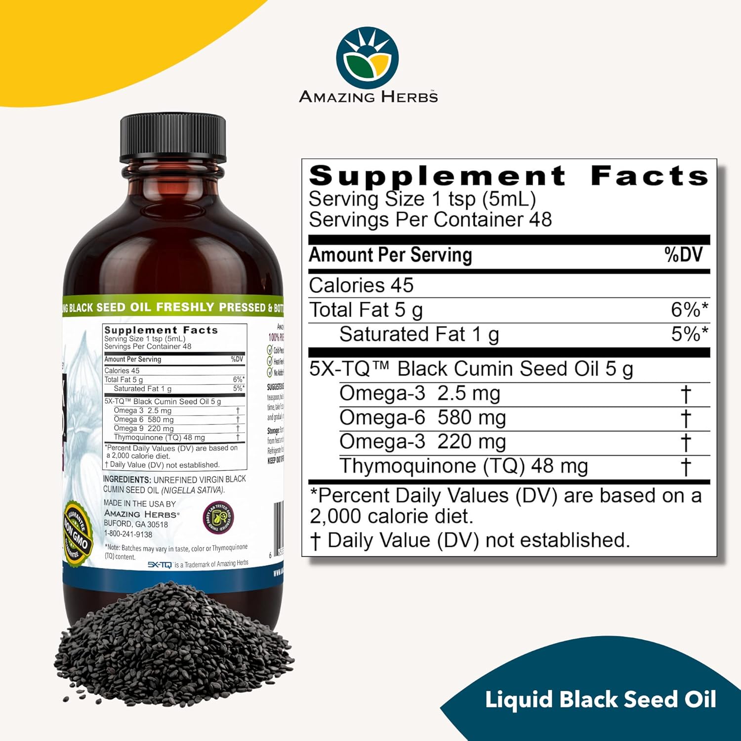 Premium Cold Pressed Black Seed Oil for Digestive Health, Immune Support, and Brain Function - Gluten Free and Non GMO - 8 Fl Oz (2 Pack)