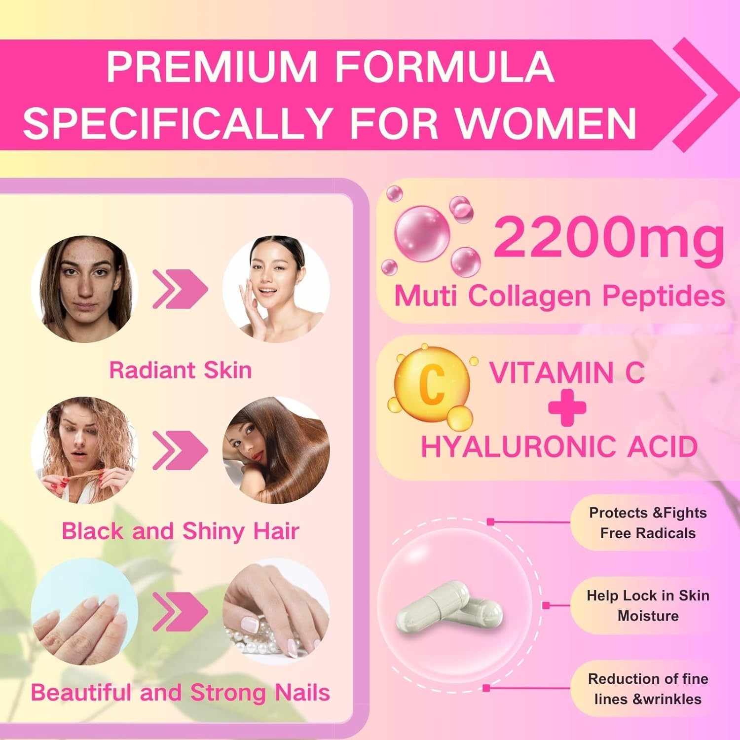 Premium Collagen Capsules for Skin, Hair, and Nails - Hydrolyzed Collagen Peptides Supplement by HuoliMpv