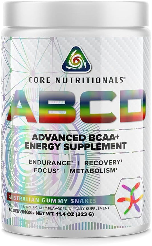Premium Core Nutritionals Platinum ABCD BCAA Energy Supplement for Enhanced Endurance, Recovery, and Focus - 30 Servings of Australian Gummy Snakes Flavor