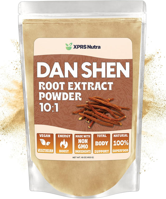 Premium Dan Shen Root Extract Powder 10:1 - Concentrated Red Sage Powder (16 oz) - Vegan-Friendly Herbal Supplement