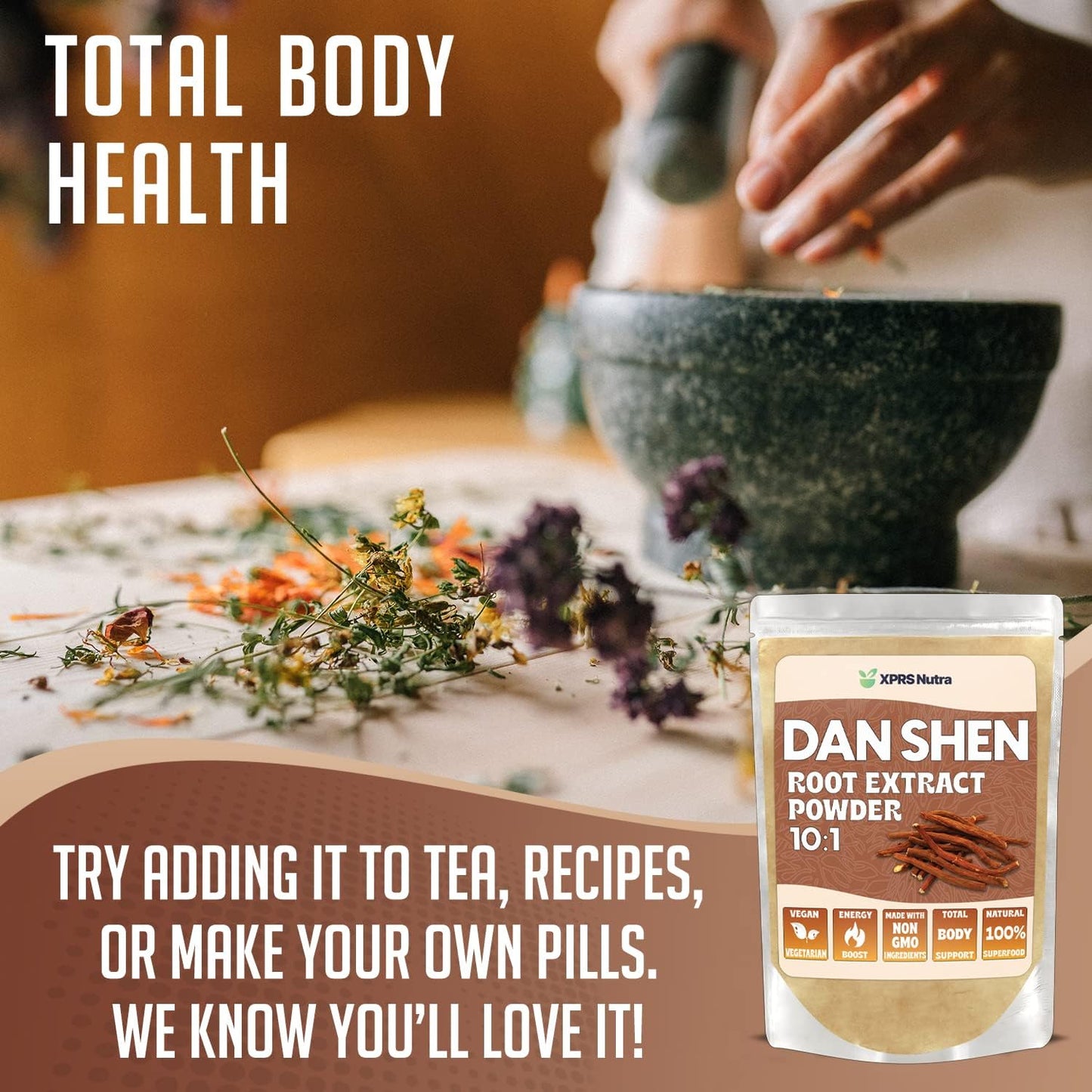 Premium Dan Shen Root Extract Powder 10:1 - Concentrated Red Sage Powder (16 oz) - Vegan-Friendly Herbal Supplement
