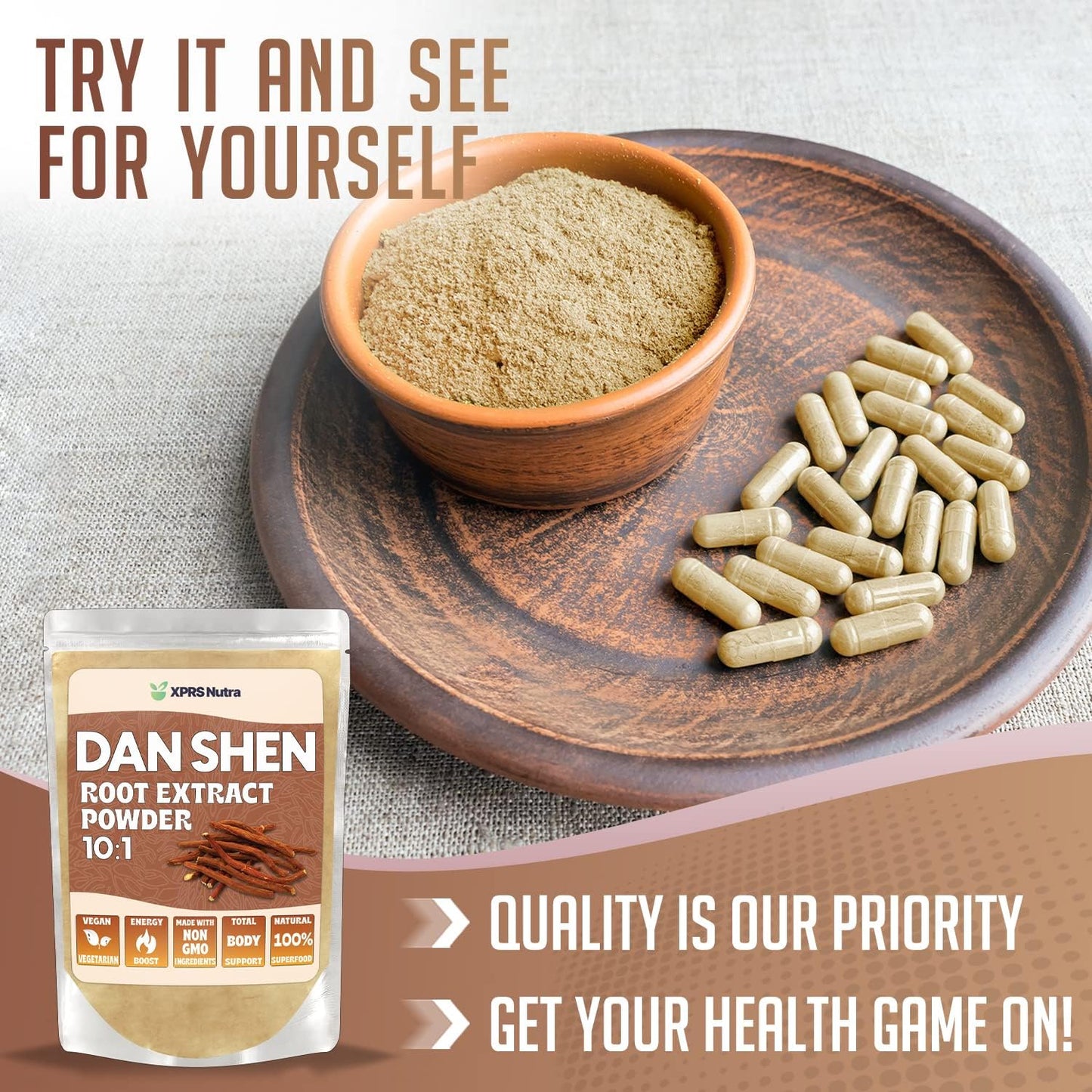 Premium Dan Shen Root Extract Powder 10:1 - Concentrated Red Sage Powder (16 oz) - Vegan-Friendly Herbal Supplement
