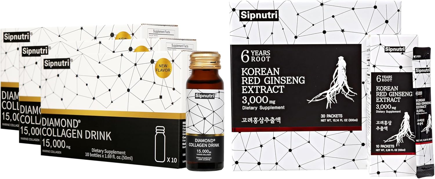 Premium Diamond Collagen Drink with Korean Panax Ginseng Extract - 18000 mg Liquid Supplement