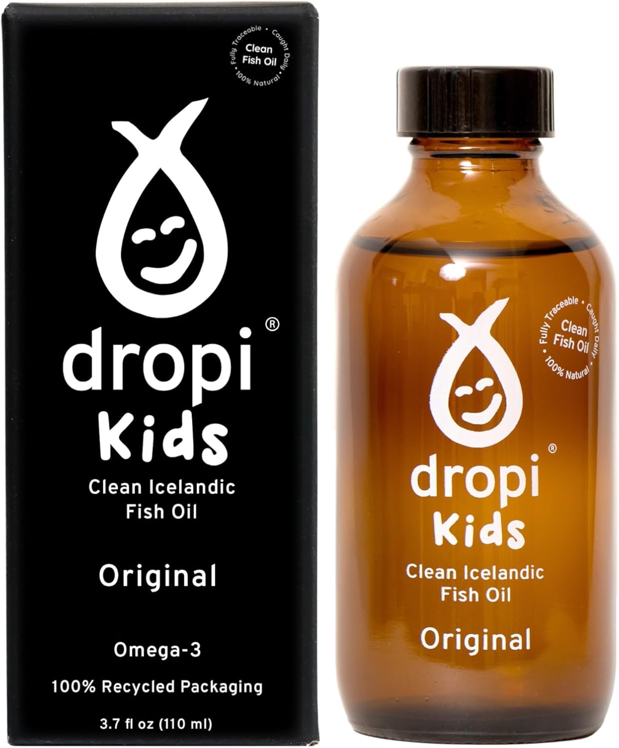 Premium Dropi Kids Liquid Omega-3 Fish Oil Supplement with EPA, DHA, Vitamin A & D - Immune, Brain, and Joint Support - 3.7 Fl Oz