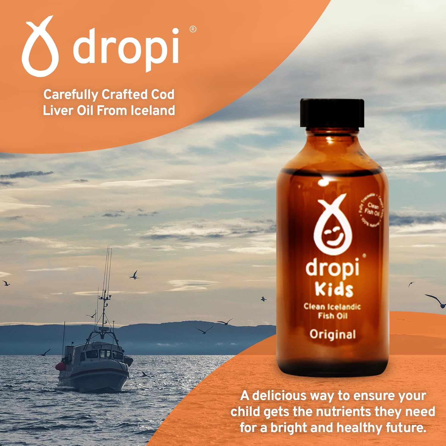 Premium Dropi Kids Liquid Omega-3 Fish Oil Supplement with EPA, DHA, Vitamin A & D - Immune, Brain, and Joint Support - 3.7 Fl Oz