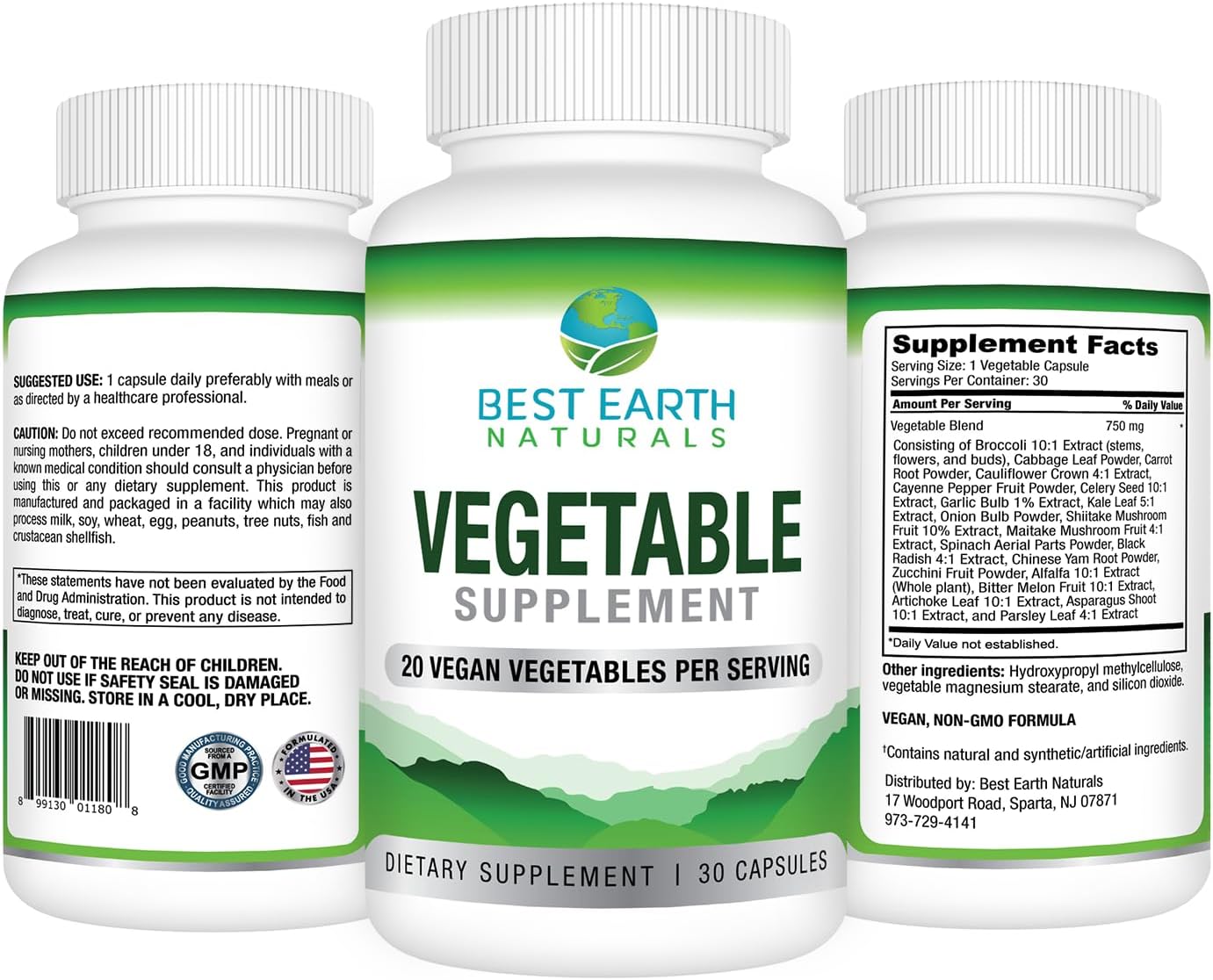 Premium Earth Naturals 20 Vegetable Blend Energy Vitamins for Women and Men - 30 Day Supply