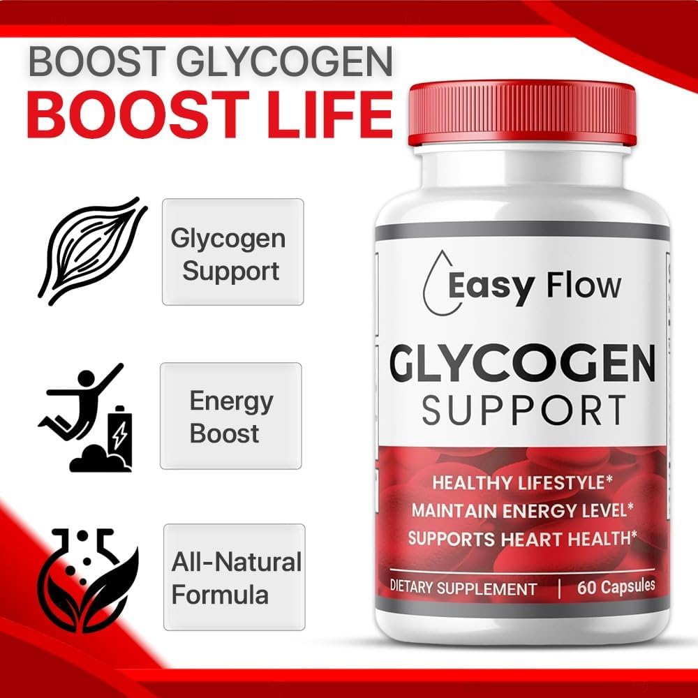 Premium Easy Flow Glycogen Support Capsules - Natural Glycogen Optimizer for Blood Vessel Health (60 Count)