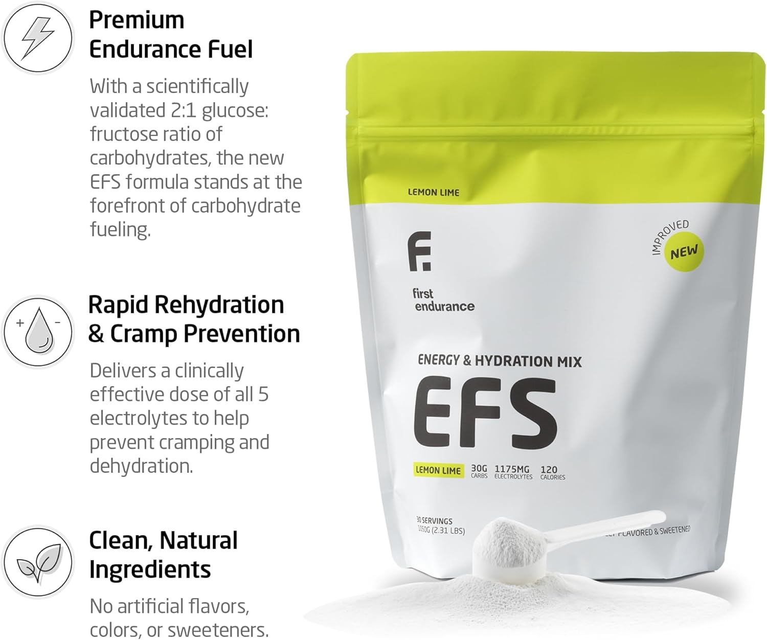 Premium EFS Hydration & Endurance Drink Mix - Isotonic Energy Fuel with Electrolytes for Rapid Rehydration, Running, Cycling, & Triathlon - Lemon-Lime Flavor