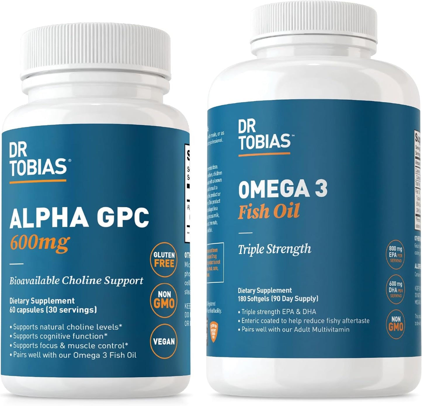Premium Extra Strength Alpha GPC & Omega 3 Fish Oil for Cognitive Function & Heart Health - Non-GMO Formula
