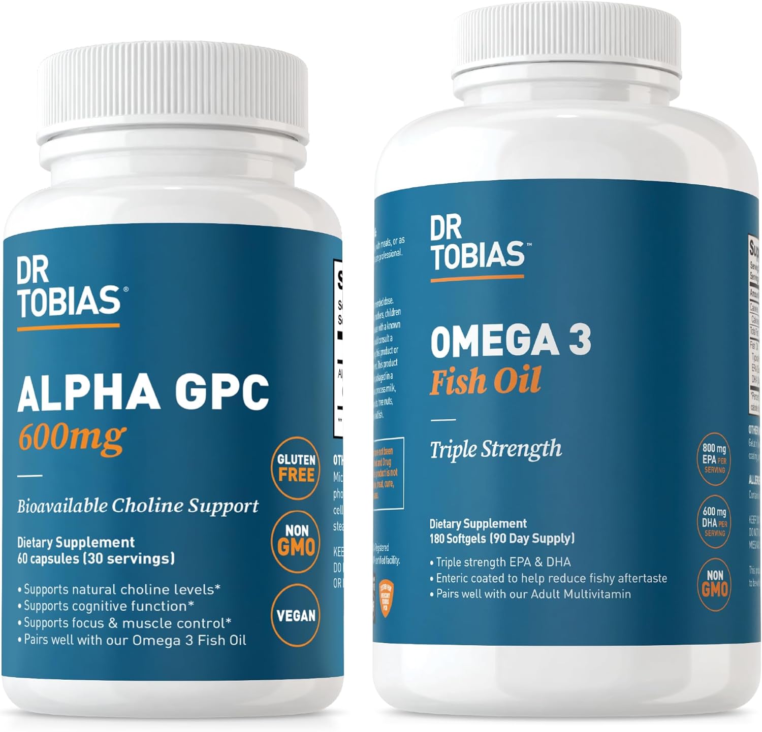 Premium Extra Strength Alpha GPC & Omega 3 Fish Oil for Cognitive Function & Heart Health - Non-GMO Formula